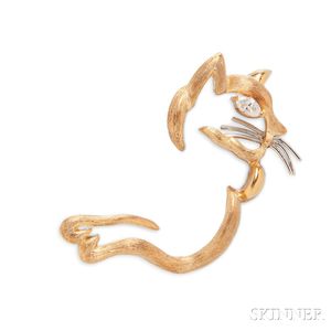 18kt Gold and Diamond Cat Brooch, Henry Dunay