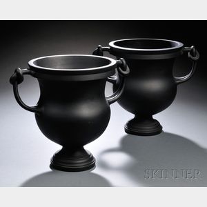 Pair of Wedgwood Black Basalt Knot-handled Vases