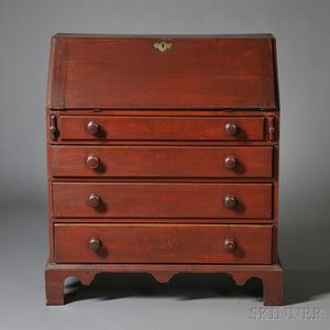 Chippendale Red-painted Birch Slant-lid Desk