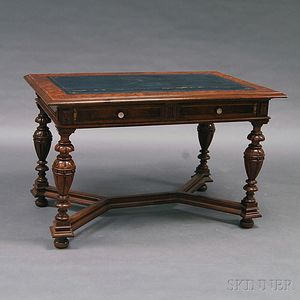 Renaissance Revival Burl Walnut Veneer Desk