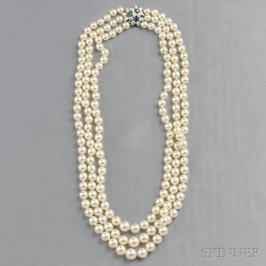 Cultured Pearl, Emerald, Sapphire, and Diamond Necklace, Tiffany & Co.