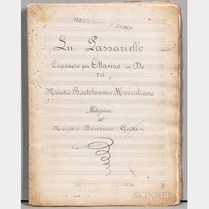 Merculiano, Bartolomeo, Manuscript Music Score, late 19th/early 20th century.