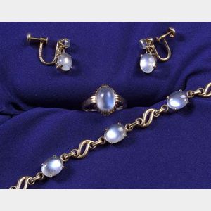 Three 14kt Gold and Moonstone Jewelry Items