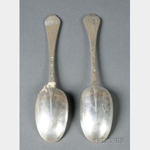 Near Pair of Queen Anne Dog-nose Silver Tablespoons