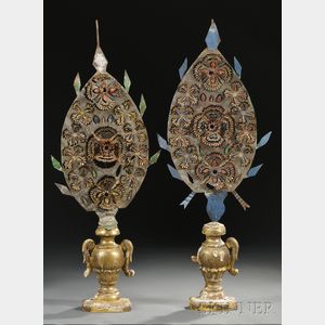 Pair of Painted Tin and Giltwood Ornaments