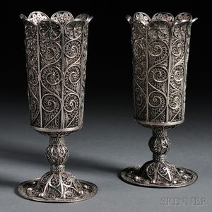 Pair of Russian .875 Silver Filigree Goblets