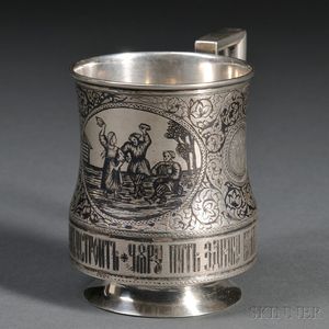 Russian .875 Silver and Niello Mug