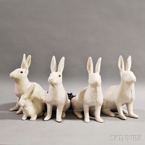 Five White-painted Cast Metal Rabbit Lawn Ornaments