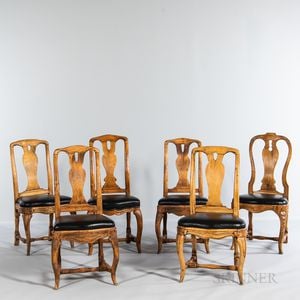 Six Swedish Rococo Carved Pine Side Chairs