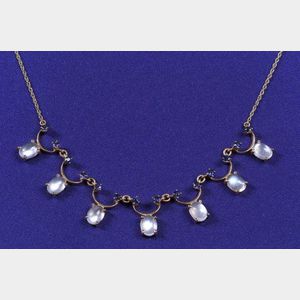 14kt Gold, Moonstone and Sapphire Necklace