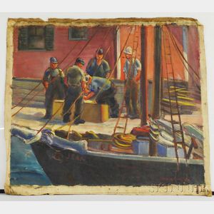 Marion Huse (American, 1896-1967) Fishermen on a Wharf.