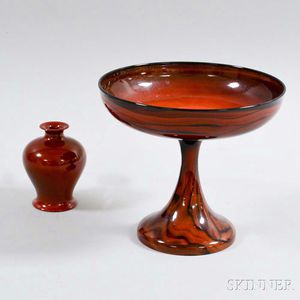 Royal Doulton Ceramic Flambe Vase and an Unmarked Swirled Compote