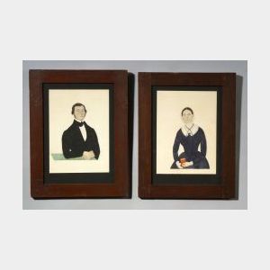 American School, 19th Century Pair of Portraits of Sarah H. Stevenson and Mr. Stevenson.