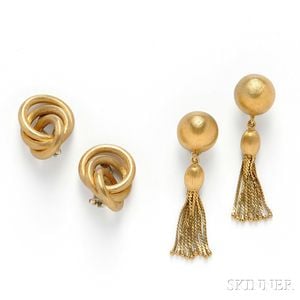 Two Pairs of 18kt Gold Earclips