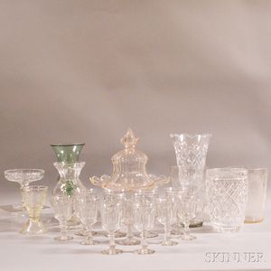 Twenty-one Mostly Colorless Glass Tableware Items