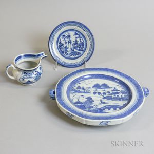 Three Nanking Blue and White Porcelain Tableware Items
