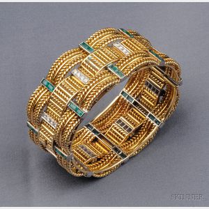 18kt Gold, Diamond, and Emerald Bracelet