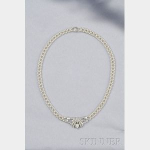 Art Deco Platinum, Seed Pearl, and Diamond Necklace