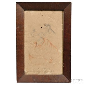 Framed Drawing and Written Document Relating to Sauk-Fox Chief Blackhawk (1767-1838)