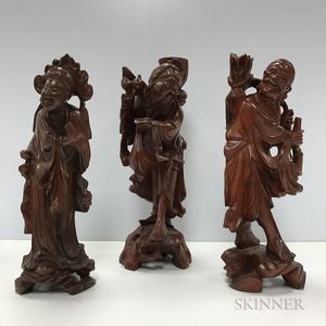 Three Wood Carvings of Immortal Figures