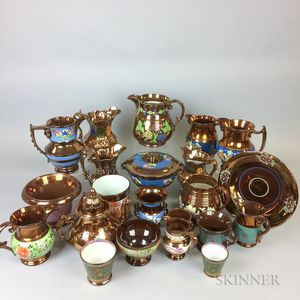 Twenty-two Copper Lustre Ceramic Tableware Items. 