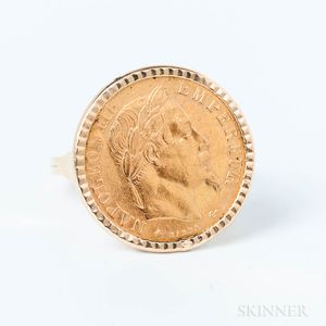 1868 10 Franc Coin Mounted as a Ring