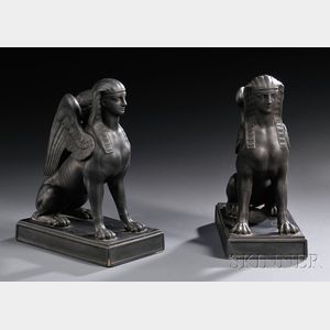 Pair of Wedgwood Black Basalt Sphinxes
