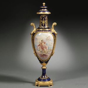 Sevres-style Gilded Metal-mounted Vase and Cover