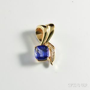 14kt Gold, Diamond, and Blue Tanzanite Pendant