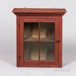 Red-painted Glazed Hanging Cabinet