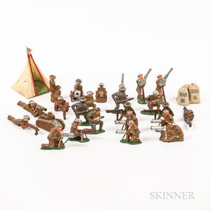 Collection of Thirty Barclay and Manoil-type World War I Artillery and Machine Gun Lead Soldiers and Accessories