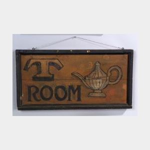 Double-Sided Painted Wooden &#34;T&#34; Room Trade Sign