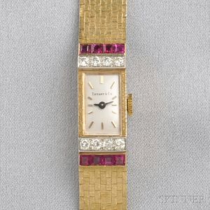 Retro 14kt Gold, Ruby, and Diamond Wristwatch, Tiffany & Co.
