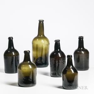 Six Early Blown Glass Wine Bottles
