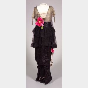 Edwardian Black Silk Net and Silk Satin Party Gown