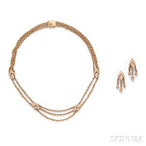 18kt Gold and Diamond Necklace and Earclips