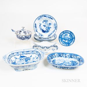 Ten Pieces of Blue and White Transfer Tableware