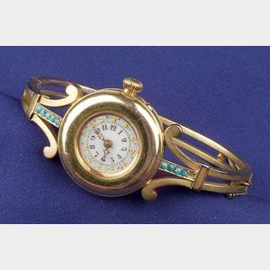 Lady's Edwardian 14kt Gold and Turquoise Wristwatch