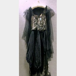 Edwardian Black Silk Net and Silk Brocade Party Gown