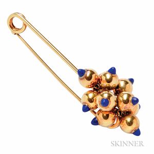 18kt Gold and Lapis Safety Pin Brooch, Cartier