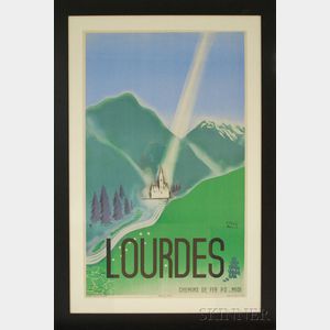 Herve Baille Color Lithograph Lourdes Advertising Poster