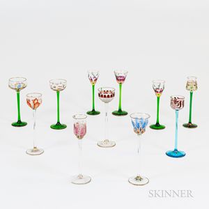 Eleven Art Nouveau Theresienthal Hand-painted Cordial Glasses