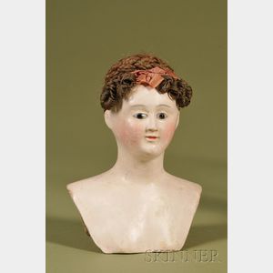 Papier-mache Lady Head with Rare Brown Human Hair Wig