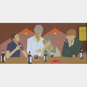 Framed Acrylic on Canvas Bar Scene by Ann Tolson (American, 20th Century)