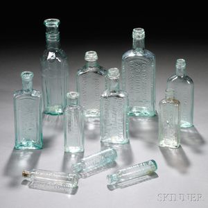 Ten Aqua Blown-molded Glass Medicine/Druggist Bottles