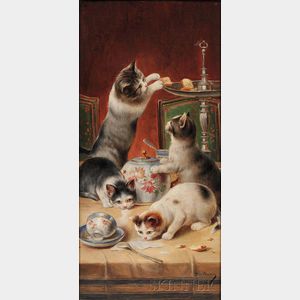 Carl Reichert (Austrian, 1836-1918) Naughty Kittens at Teatime