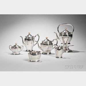 Six-piece Arthur Stone Arts and Crafts Sterling Silver Tea and Coffee Service