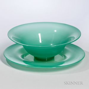 Jade Green Glass Bowl and Plate