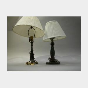 Pairpoint Patinated Copper and Silver Plated Poppy Table Lamp Base and a Patinated and Gilt-metal Table Lamp Base, impressed P.