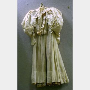 Edwardian Cream Silk Satin and Crepe Two-Piece Day Dress
